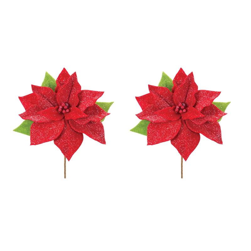Set of 2 Poinsettia Artificial Christmas Stems 19.75"