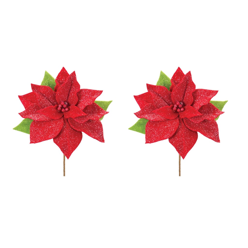 Set of 2 Poinsettia Artificial Christmas Stems 19.75"