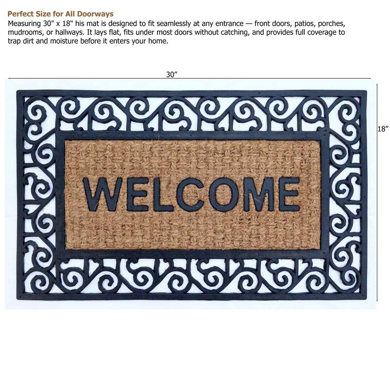 Gardenised Heavy Duty Coco Coir Doormat Non Slip PVC Baking Embossed Welcome Design Natural Coconut Fiber Floor Mat 18x30"