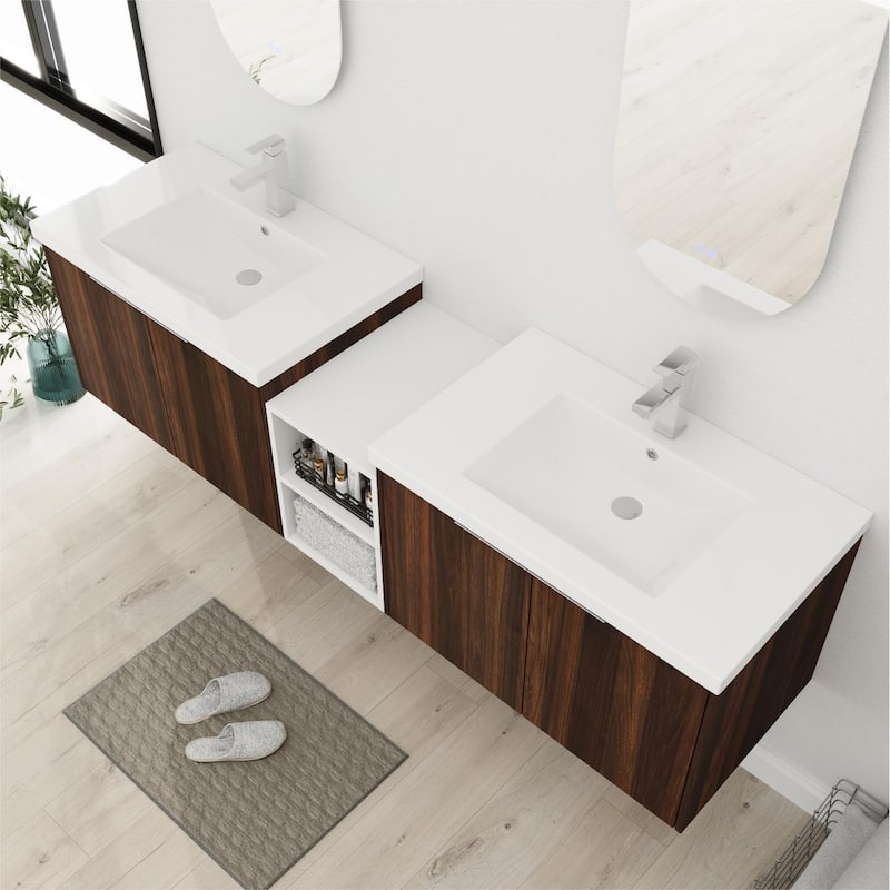 Bathroom Vanity With Sink In 24/36/48/60/72/84 Inch, Floating Bathroom Vanity With Soft Close Door and Shelf