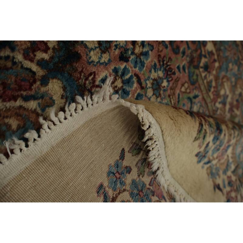Hand Knotted Oriental 100% Wool Carpet Traditional Floral Beige & Ivories Kerman Area Rug - 20' 2'' X 11' 7''
