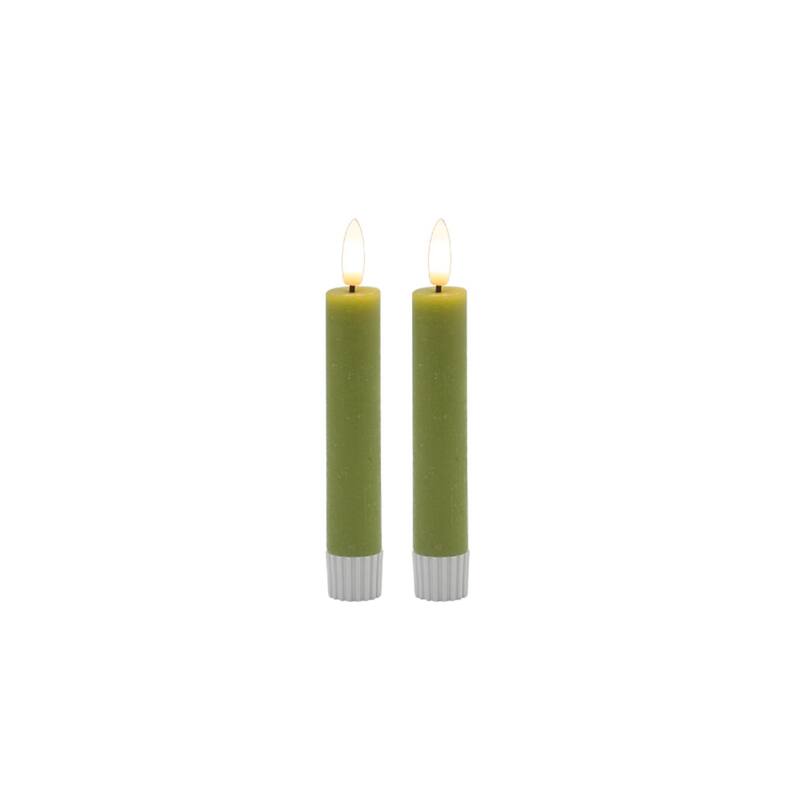 Small LED Flameless Taper Candles - 4.25" - Green - Set of 2