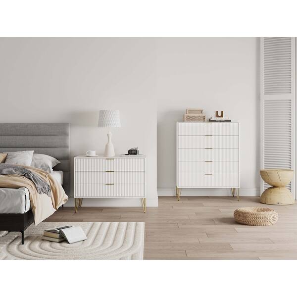 Manhattan Comfort3-Piece DUMBO Modern 5-Drawer Tall Dresser, DUMBO Modern 10-Drawer Double Tall Dresser, and DUMBO Modern Nightstand 2.0 in White and Grey Manhattan Comfort3-Piece DUMBO Modern 5-Drawer Tall Dresser, DUMBO Modern 10-Drawer Double Tall Dresser, and DUMBO Modern Nightstand 2.0 in White and Grey