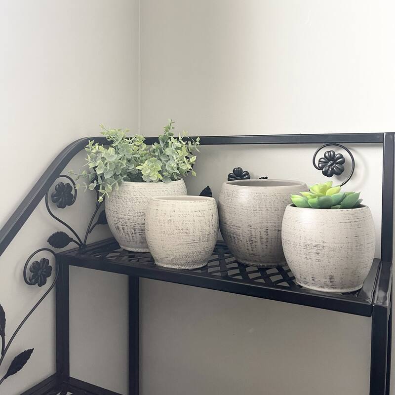 5.9" & 4.7" Dia. Indoor Ceramic Plant Pot Set - Wood Optics Brown & Wood Optics Gray - 4 Piece Set