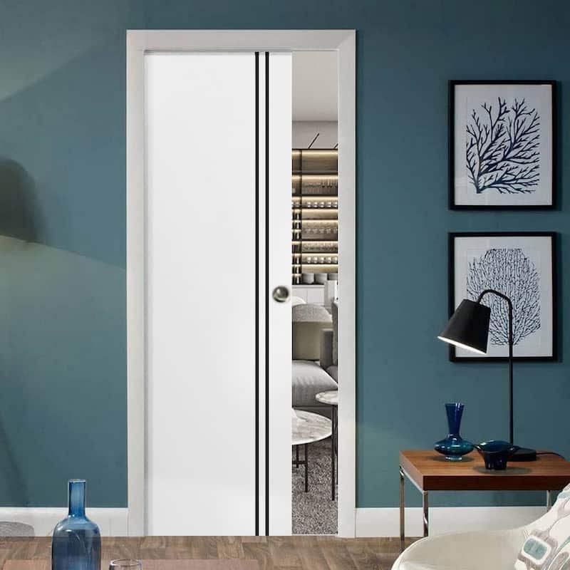 Solid French Door 28 x 80 Planum 0016 White Silk with| Bathroom