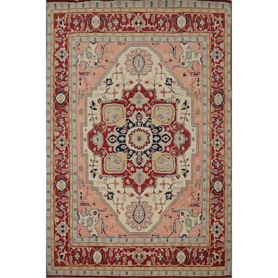 Hand Knotted Oriental 100% Wool Carpet Traditional Medallion Beige & Ivories Heriz (serapi) Area Rug - 10' 1'' X 8' 2''