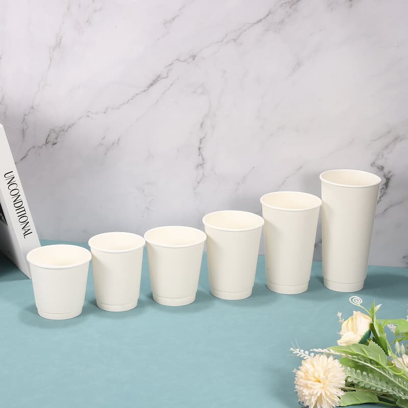 White Cup Paper Coffee Cups, 50 Pack Double-Layer Disposable Cups