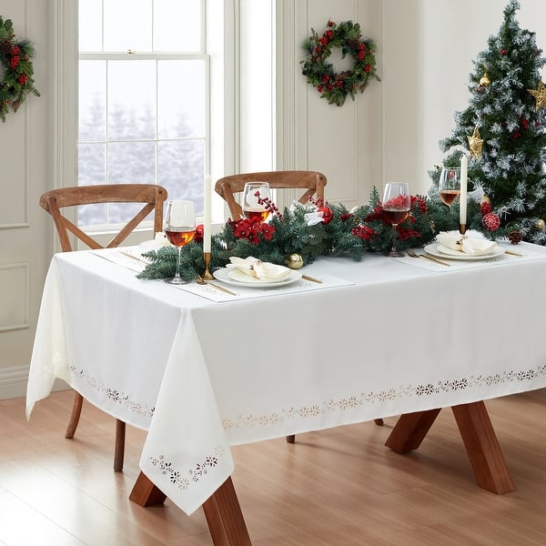 slide 2 of 10, Poinsettia Noel Laser Cut Tablecloth
