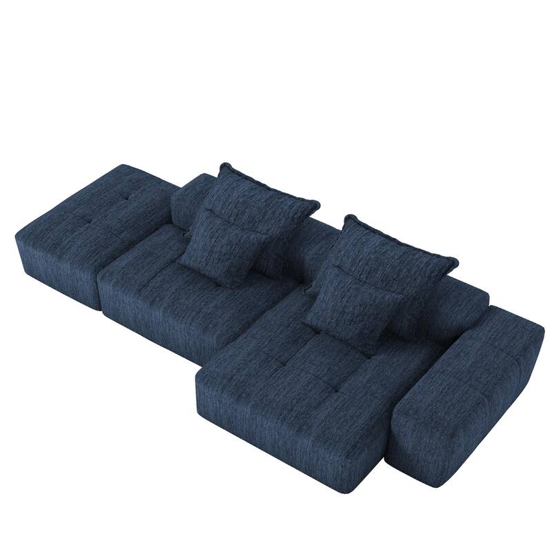Oversized Modular Chenille Sectional Sofa with Ottoman, Chaise Lounge, 1 Armrest and 4 Pillows for Living Room