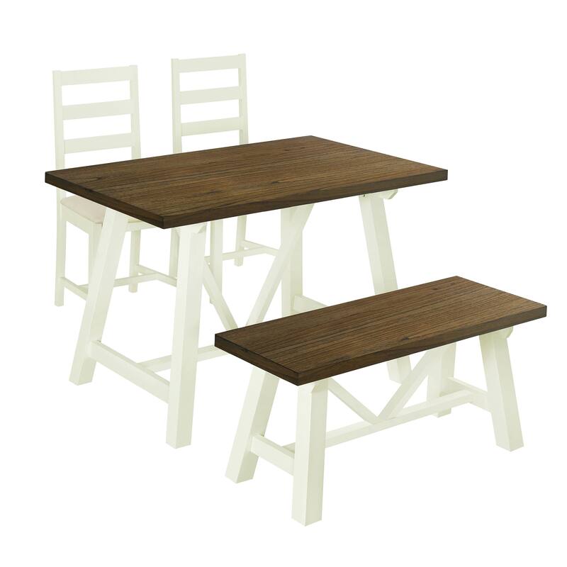 Farmhouse 4Piece Dining Table Set Solid Wood Kitchen Table Set with 2