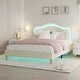 preview thumbnail 2 of 10, Full Size Velvet Upholstered Smart LED Kids Bed Frame with Adjustable Headboard, No Box Spring Needed, Easy Assembly, Beige