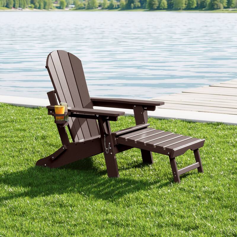 Laguna Outdoor Folding Adjustable Adirondack Chair with Cup Holder & Hideaway Ottoman