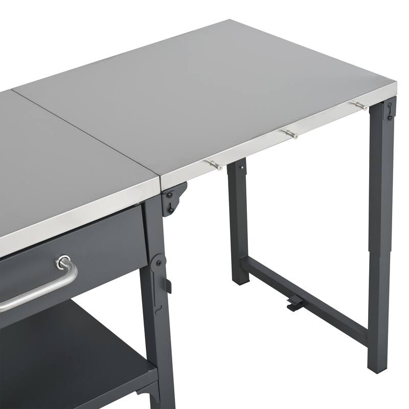 Portable Foldable Outdoor Kitchen Prep Station, BBQ Grill Cart with Expandable Top and Storage for Patio