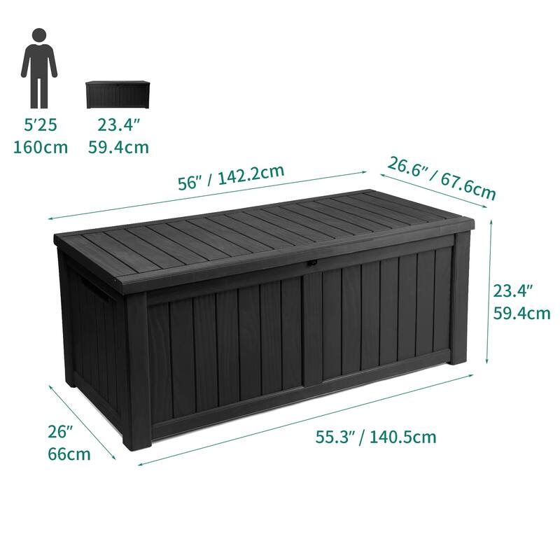 120 Gallon Outdoor Storage Deck Box, Large Resin Patio Storage for Outdoor Pillows, Garden Tools, Waterproof, Lockable