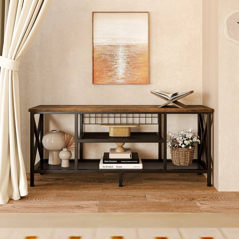 Industrial TV Stand TV Console for Televisions Bedroom with Open Storage Shelves