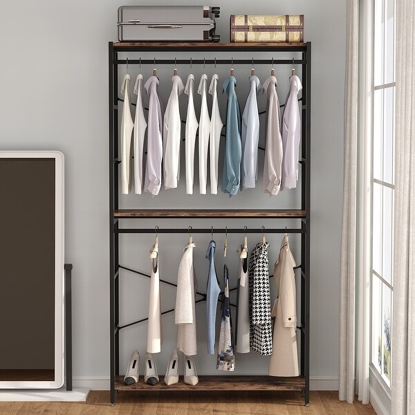 Extra tall 47 inches Double Rod Closet Shelf Freestanding 3 Shelves