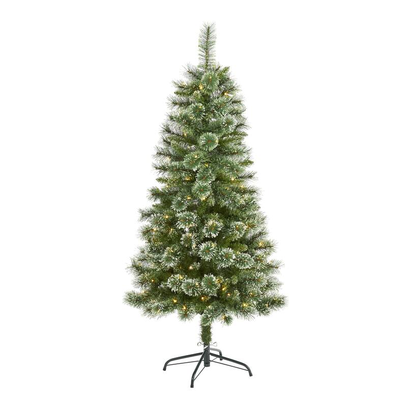 5’ Pre-Lit Wisconsin Slim Snow Tip Pine Artificial Christmas Tree, Clear LED Lights - 5 Foot
