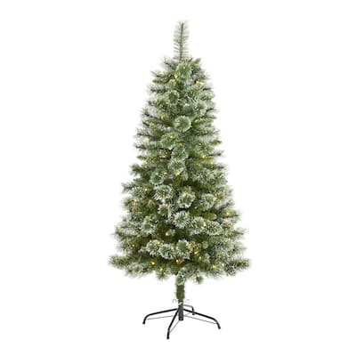 5’ Pre-Lit Wisconsin Slim Snow Tip Pine Artificial Christmas Tree, Clear LED Lights - 5 Foot