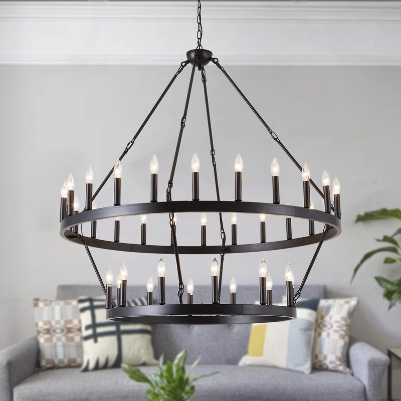 Black Wagon Wheel Chandelier Rustic Farmhouse Foyer Pendant Light for Foyer Dining Room Living Room
