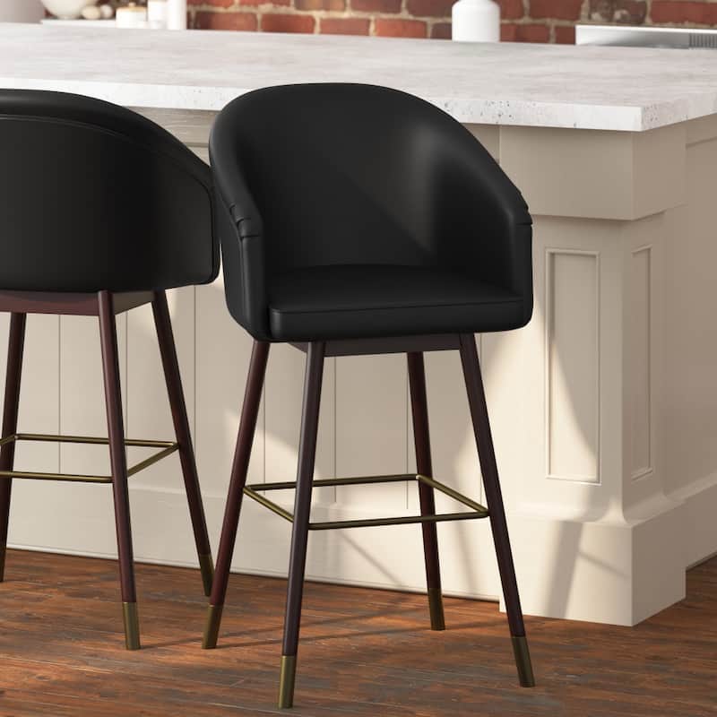 Upholstered Bar Stool with Wooden Legs - Black/Walnut