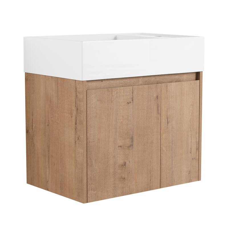 24-Inch Floating Bathroom Vanity with Thick Edge Resin Sink and Soft-Close Doors for Compact Spaces - 23.6 in W Plywood - Imitative Oak