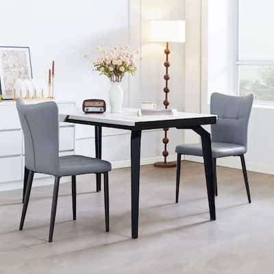 Set Of 2 High-Back Dining Chairs With Ergonomic Design: Wrought Iron Frame, Leather Seat, And High-Rebound Sponge Cushions