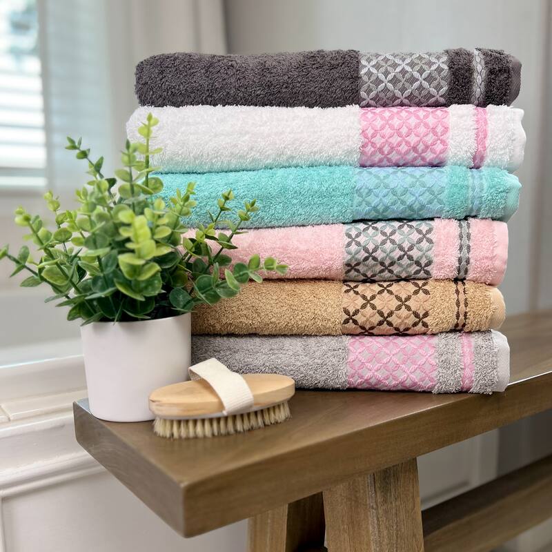 KAFTHAN Textile Multicolor Fishbone Turkish Cotton Face/Hand/Hair Bath Towels (Set of 6) - 30"L x 18"W x 0.5"H