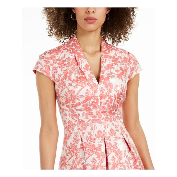 vince camuto jacquard fit & flare dress Vince Camuto Jacquard Short Sleeve Fit-and-Flare Dress Pink Multi 8 at  Amazon Women's Clothing store