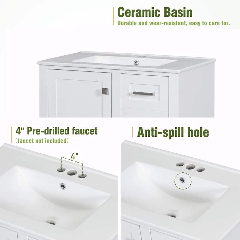 30" Modern Bathroom Vanity with Sink, Storage Cabinet