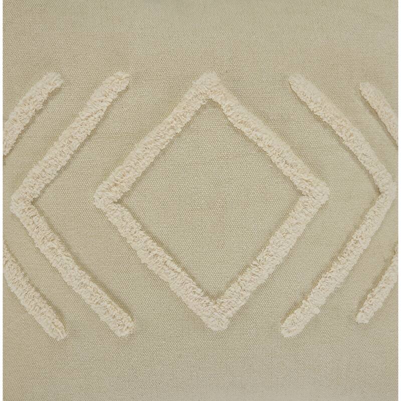 Handmade Diamond Overtufted Cotton Throw Pillows - 20" - Cream - Set of 2