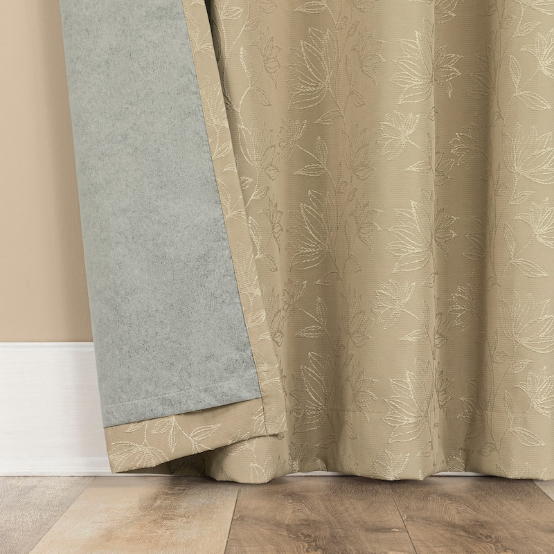 Sun Zero Bronte Floral Jacquard Total Blackout Rod Pocket 1-Piece Curtain Panel, Single Panel