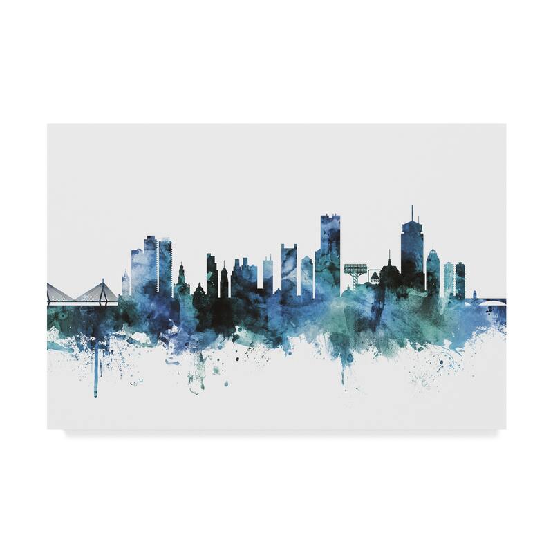 Michael Tompsett 'Boston Massachusetts Blue Teal Skyline' Canvas Art