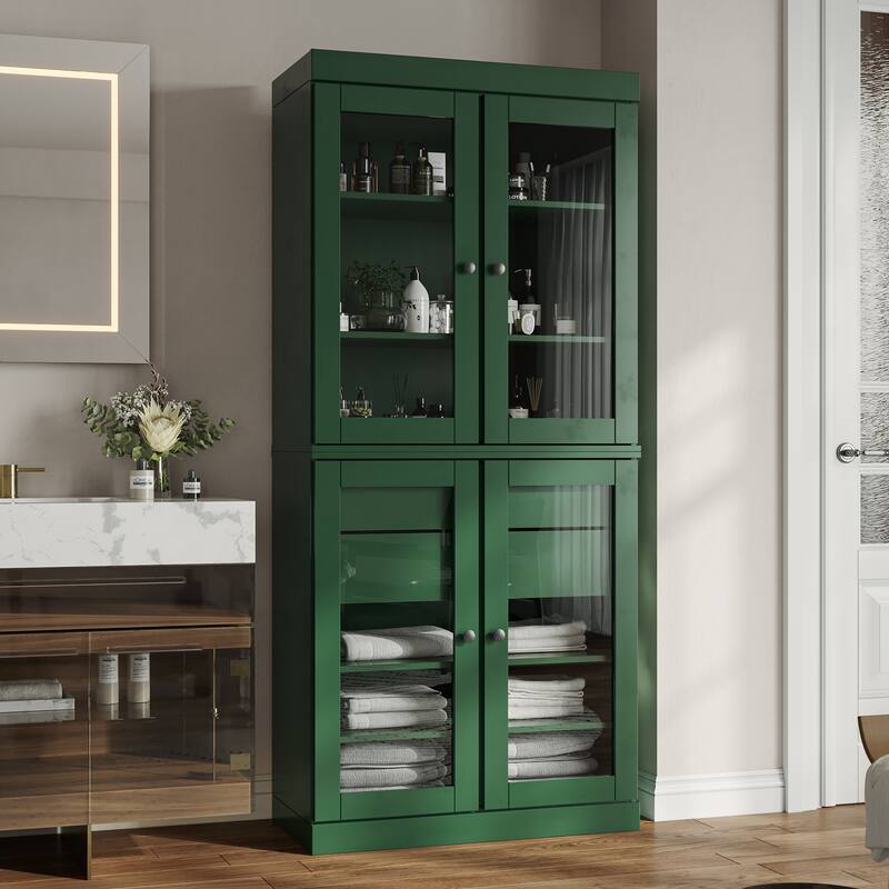Palace Imports 100% Solid Wood Bathroom Storage Cabinet, Clear Glass Doors, 2 Drawers, Adjustable Shelves, 32" Wide, 71.5" Tall