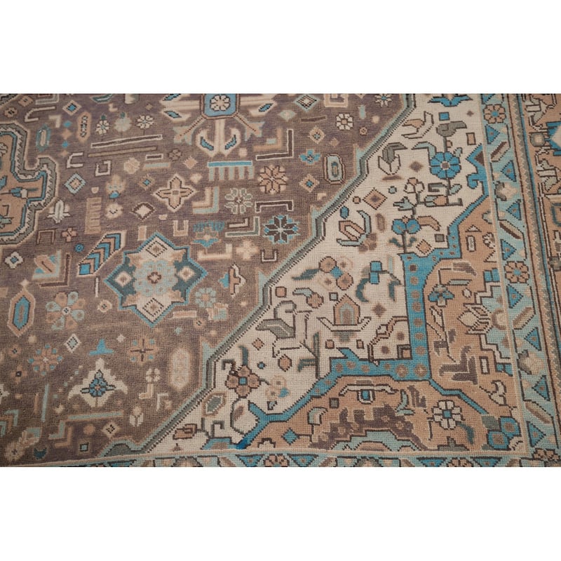 Brown Distressed Tabriz Vintage Persian Area Rug Handmade Wool Carpet - 8'3" x 11'4"