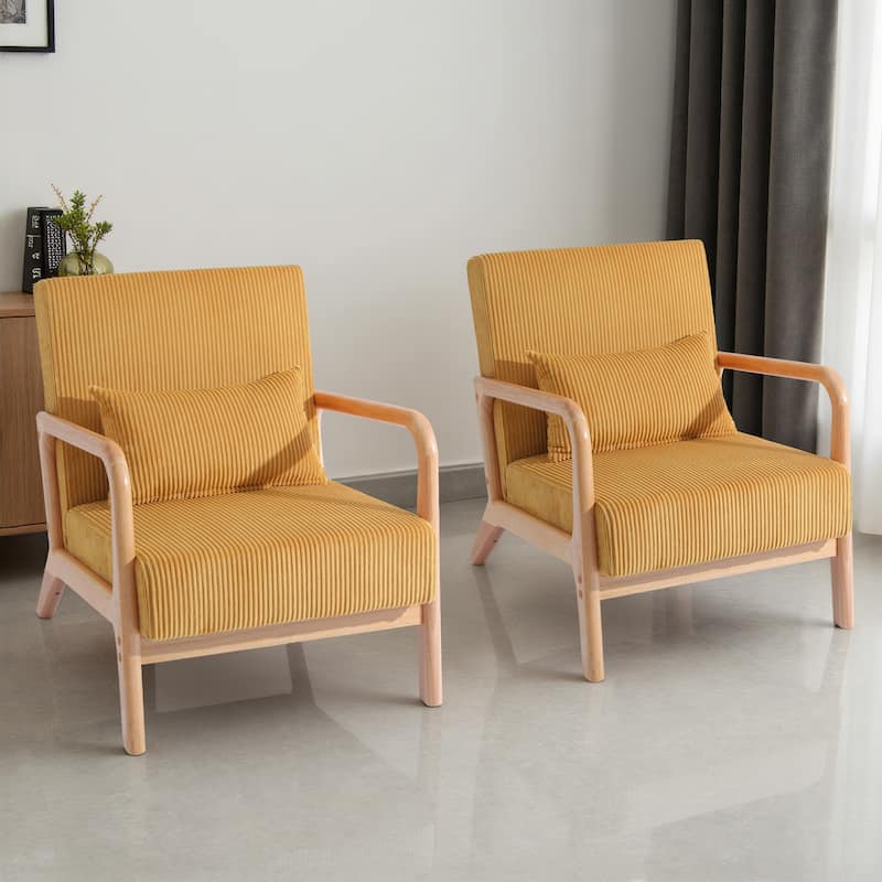 Modern Upholstered Accent Chair with Wood Legs Set of 2