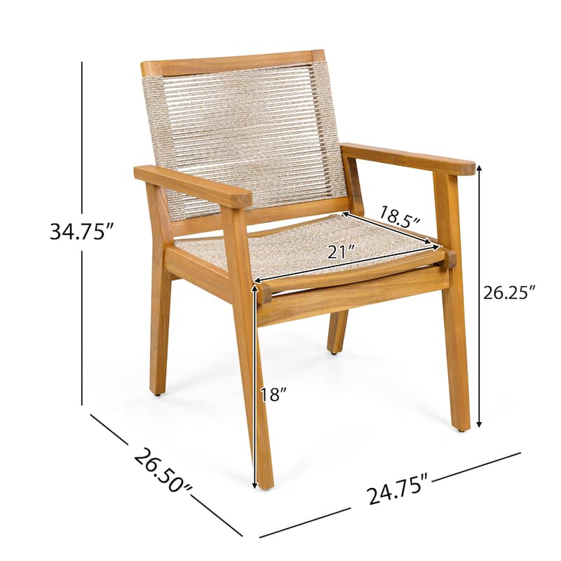 Mcgill Outdoor Acacia Wood Dining Chair with Rope Seating (Set of 2) by Christopher Knight Home - 24.75" W x 26.50" D x 34.75" H
