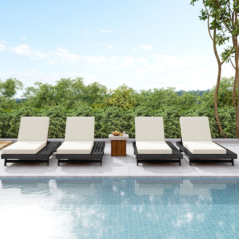 Christopher Knight Home - Arcola Modern Outdoor Acacia Wood 4-Position Adjustable Chaise Lounge with 4" Thick Cushion - 79"L