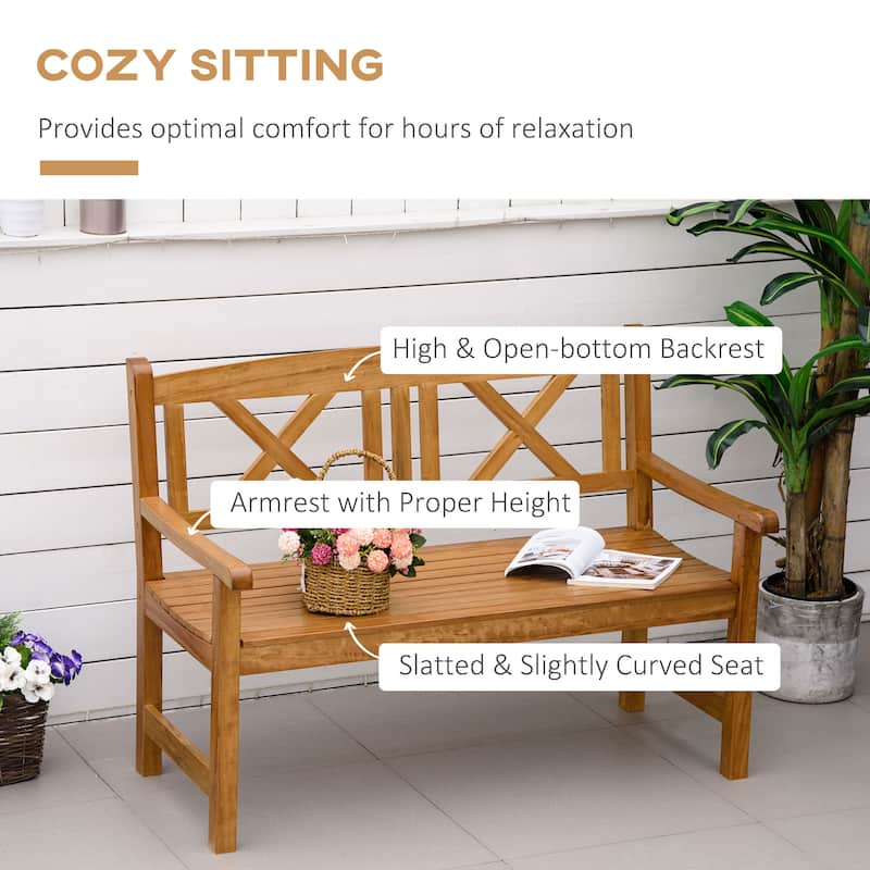 Outsunny 2-Seater Wooden Garden Bench 4FT Outdoor Patio Loveseat for Yard, Lawn, Porch