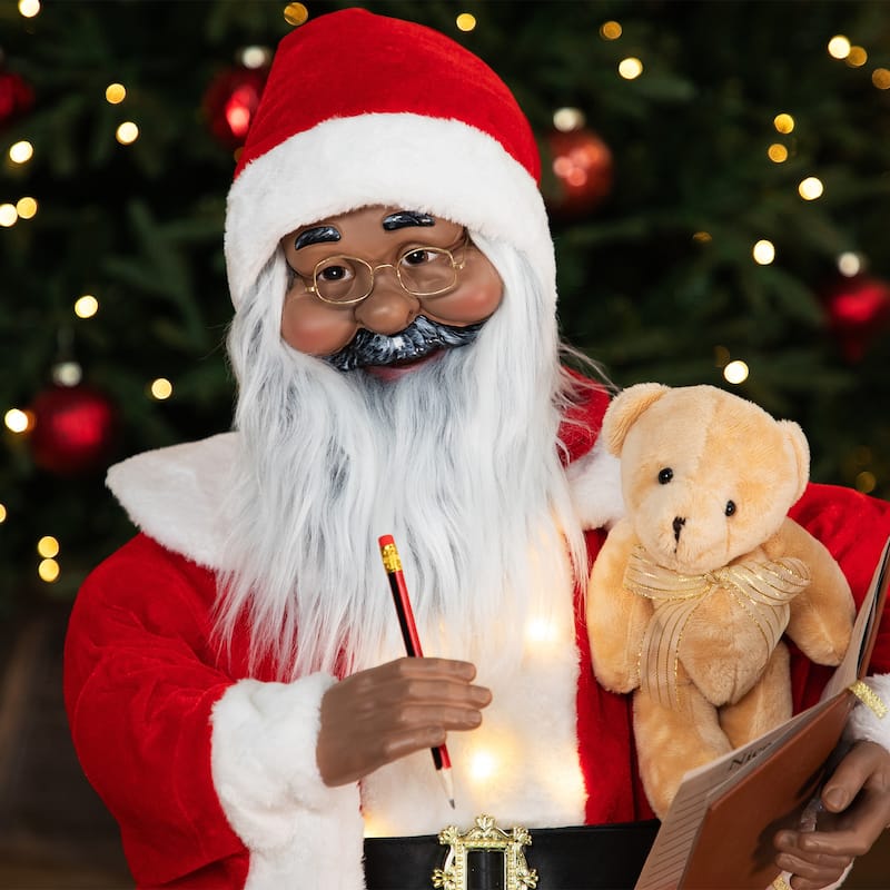 Lighted and Animated Musical African American Santa Christmas Decoration - 32"