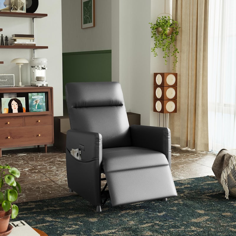 Power Recliner Chair for Adults - Black Leather Electric Recliner / Footrest & Backrest, Padded Seat, Compact