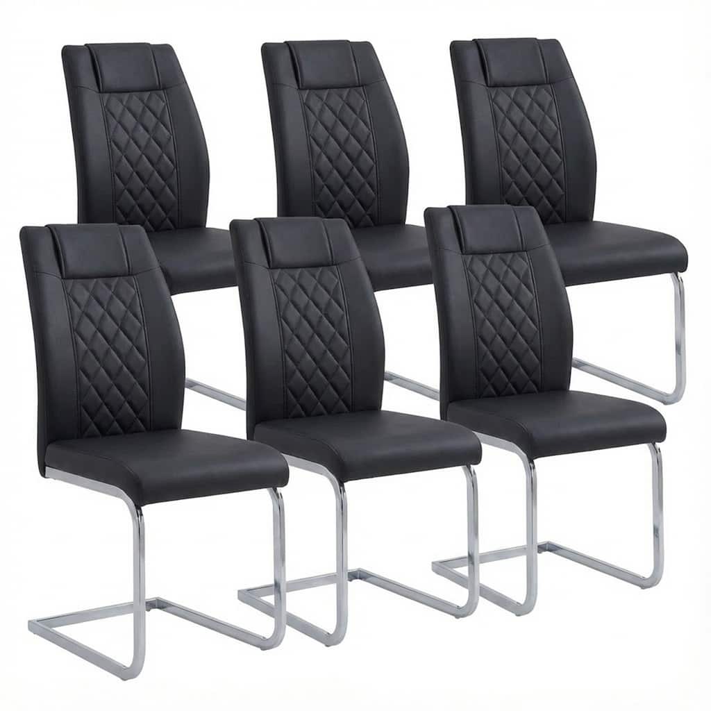 High-Back Dining Chairs Set of 6, PU Leather Modern Kitchen Chairs with Silver Legs for Home Furniture Dining & Kitchen Room