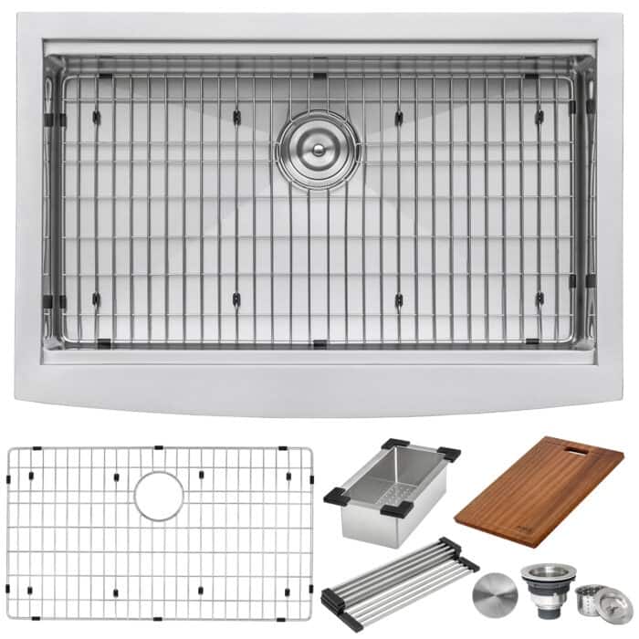 Ruvati 30-inch Apron-front Workstation Farmhouse Kitchen Sink 16 Gauge Stainless Steel Single Bowl - RVH9100 - 30" x 22 "