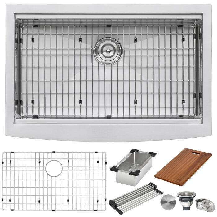 Ruvati 36-inch Apron-front Workstation Farmhouse Kitchen Sink 16 Gauge Stainless Steel Single Bowl - RVH9300 - 36″ x 22″