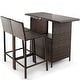 preview thumbnail 10 of 9, Costway Patio 3PCS Wicker Bar Set Height Table Two Stools with 3 Rows - See Details