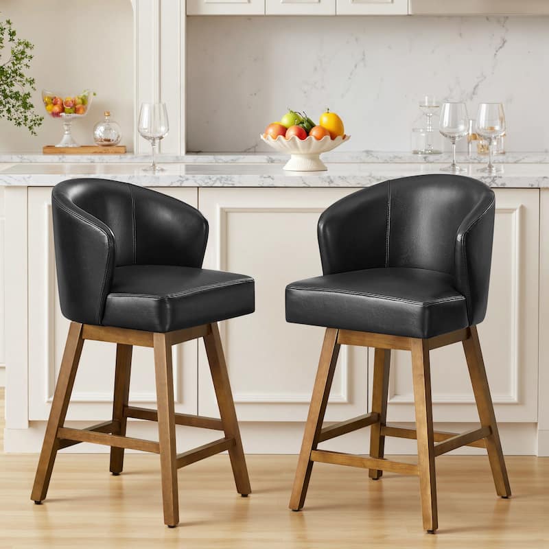 26 Inch Upholstered Swivel Counter Height Bar Stools with Back and Solid Wood Frame - 37.8"H x 20.9"W x 21.3"D