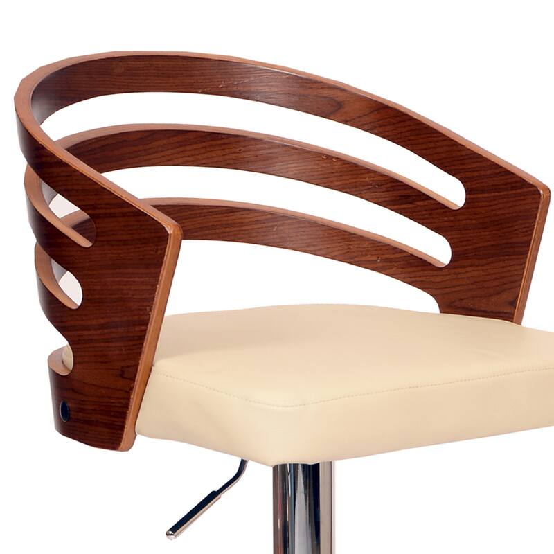 Open Wooden Back Faux Leather Barstool with Pedestal Base