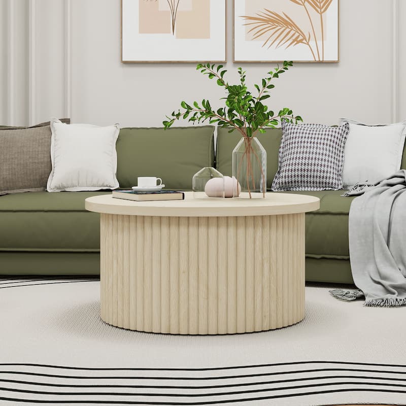 Roomfitters Round Coffee Table, Modern Accent Side Table, Wooden Center Table - Natural