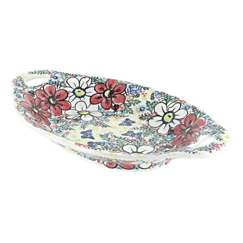 Blue Rose Polish Pottery 110 Vena Bread Tray with Handles