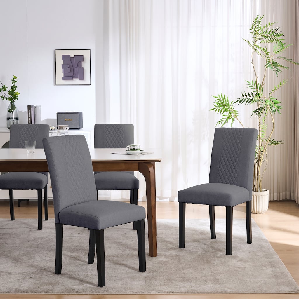 Tufted Upholstered Wooden Dining Chairs with Diamond-Pattern (Set of 2)