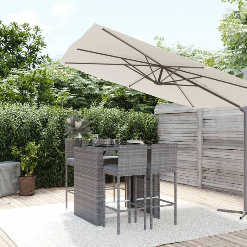 vidaXL 5 Piece Patio Bar Set with Cushions Black Poly Rattan - 15.7" x 17.3" x 42.5"